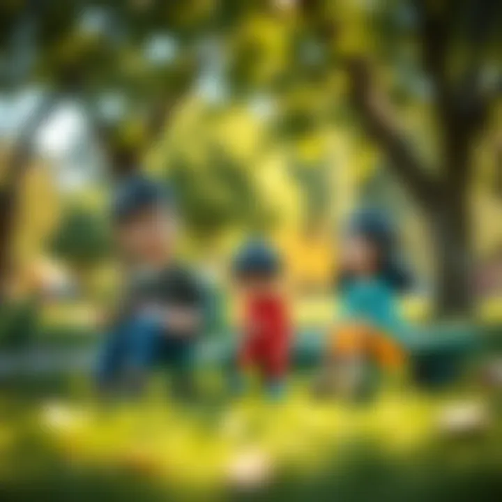 A serene park setting with families enjoying the day