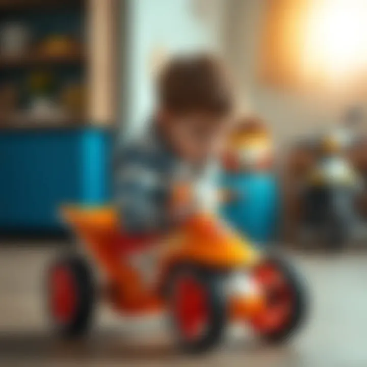 Child playing with a three-wheeled toy