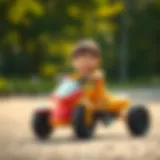 Child riding a three-wheeled vehicle outdoors