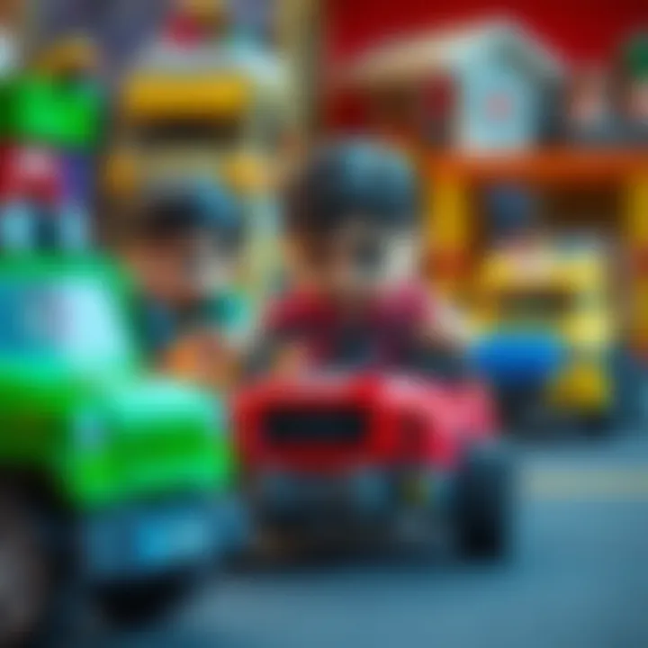 Dynamic Playtime: Engaging with Toy Vehicles Children playing with toy cars and trucks