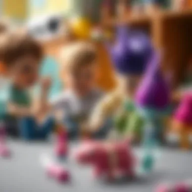 Playful Engagement with Trolls Toys Children engaging with Trolls toys in a playful environment