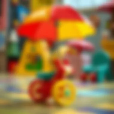 A colorful umbrella toy in a playful environment.