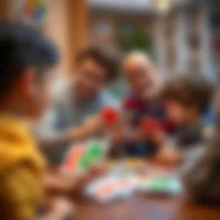 A family enjoying a game of Uno together