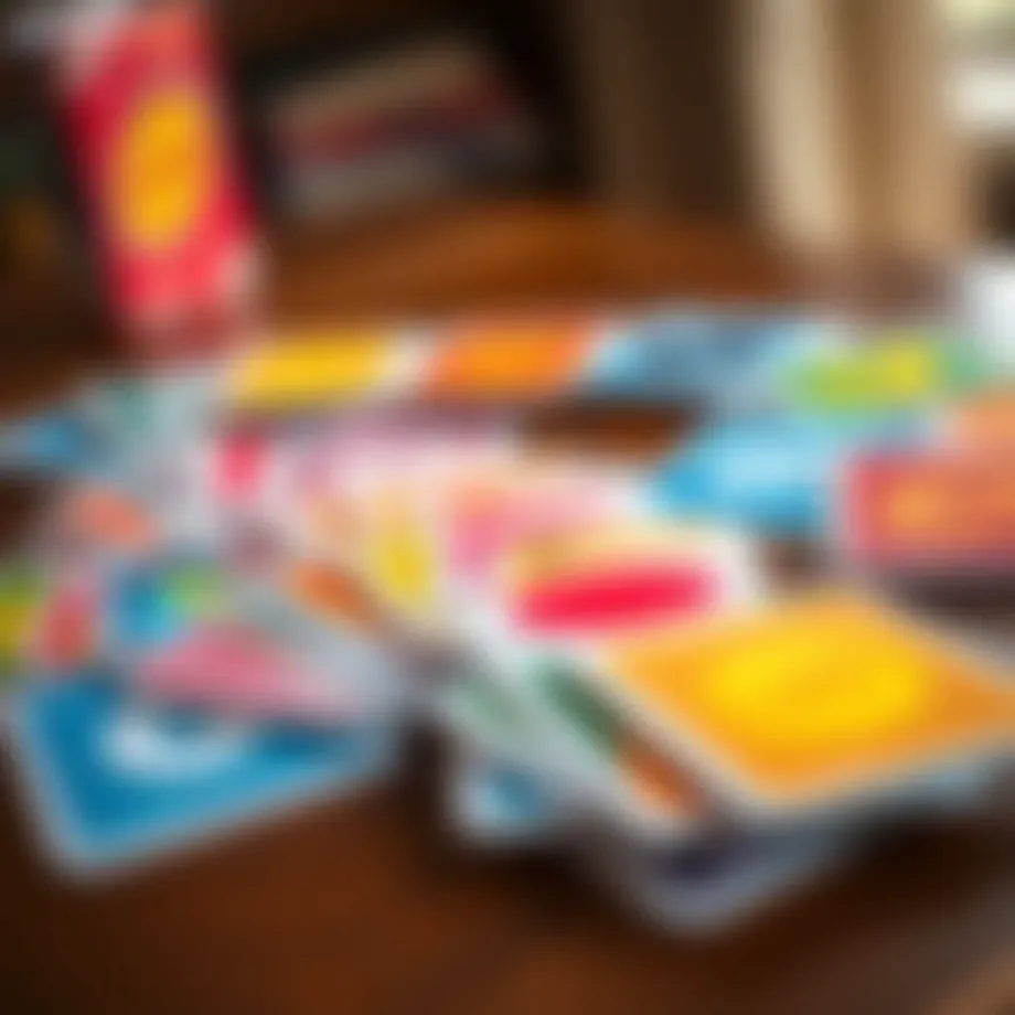 Colorful Uno card deck spread on a table