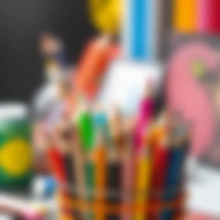 Soft lead pencils in a vibrant art supply container